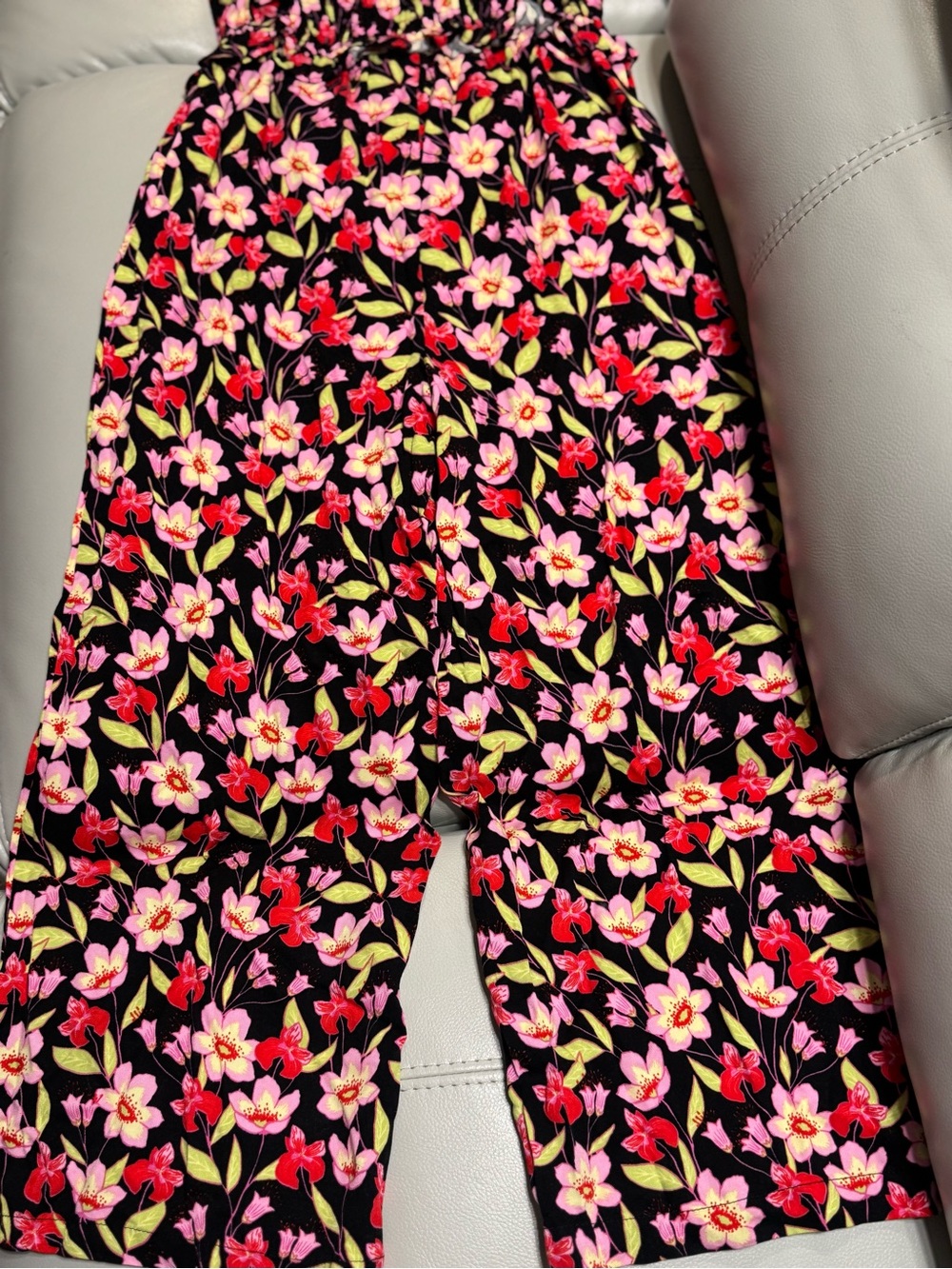Girls Floral Smocked Jumpsuit in Black and Pink - Picture 3 of 4